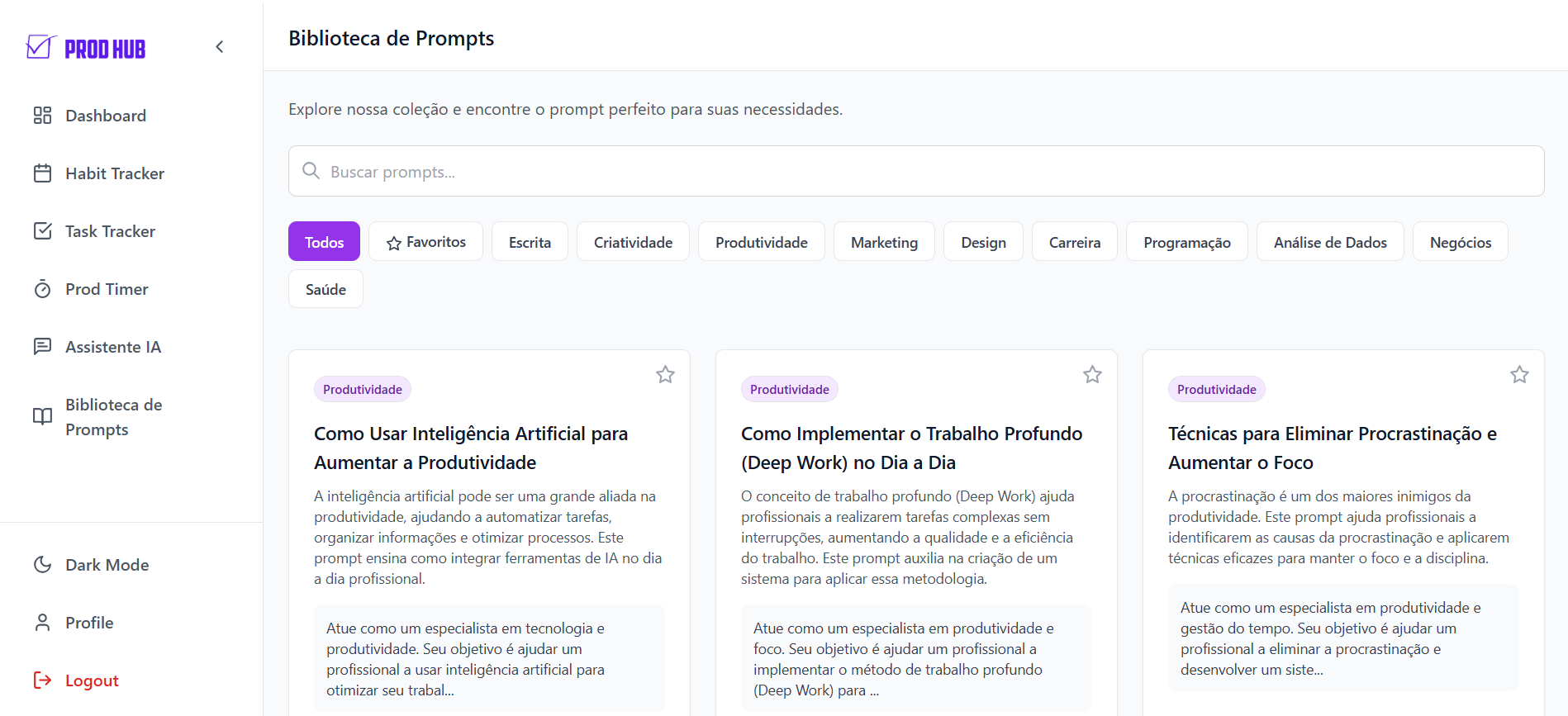 ProdHub Biblioteca de Prompts